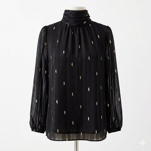 Zac & Rachel Black Sheer Blouse with Gold Teardrop Accents.SIZE LARGE